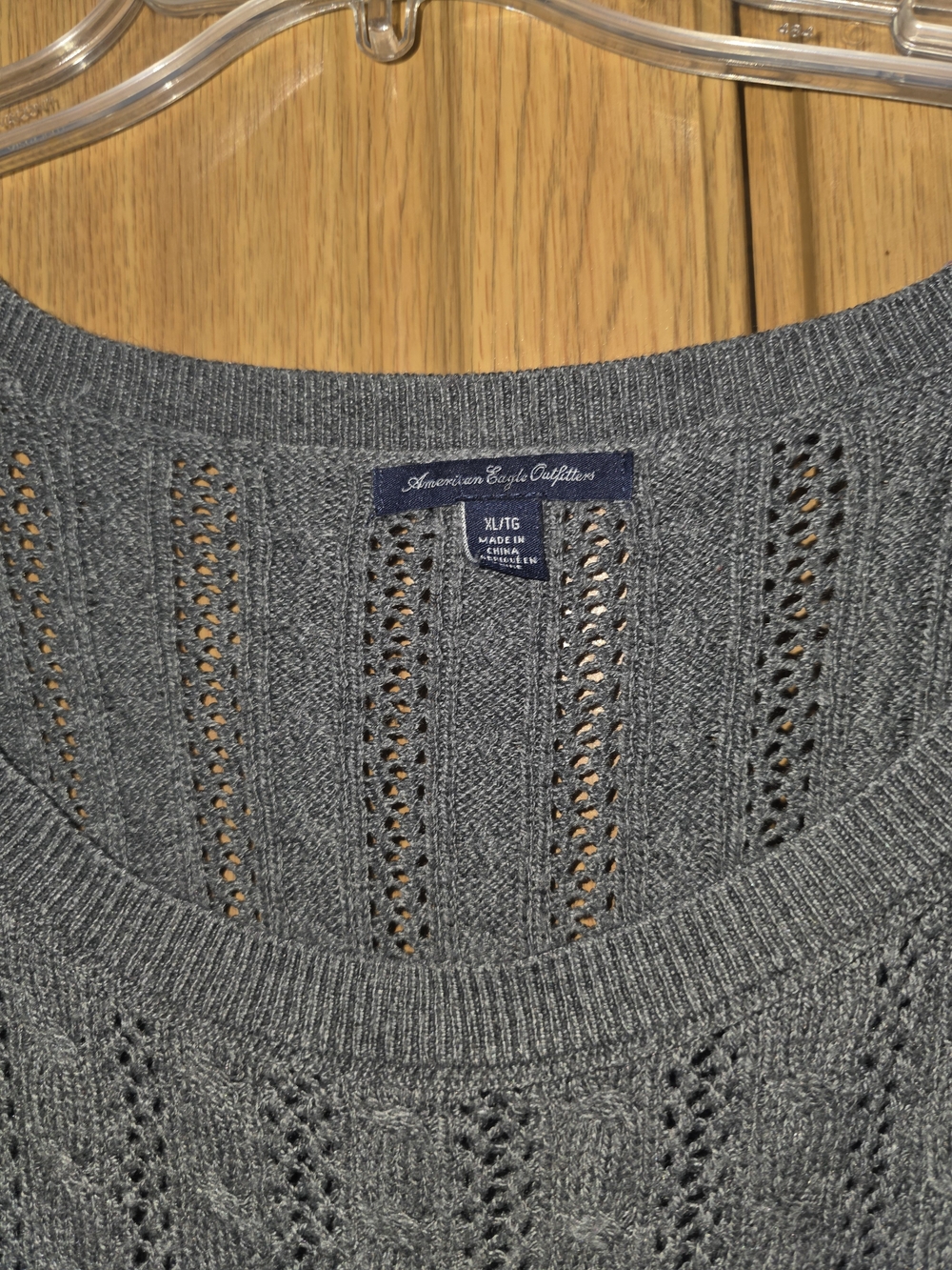 American Eagle Outfitters Heather Gray Openwork Crewneck Sweater